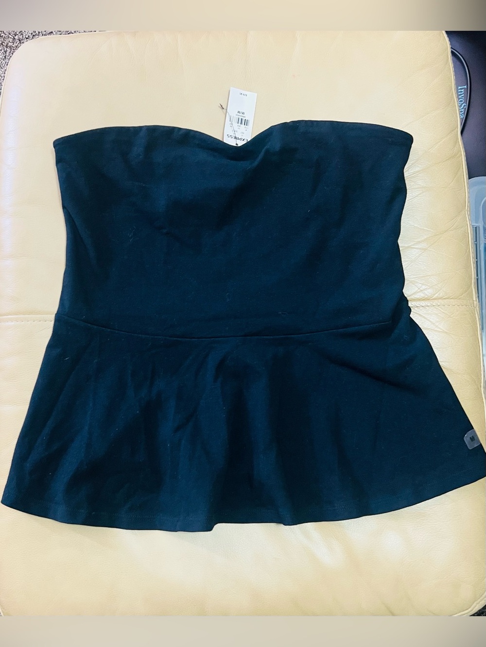 Express Black Strapless Peplum Camisole